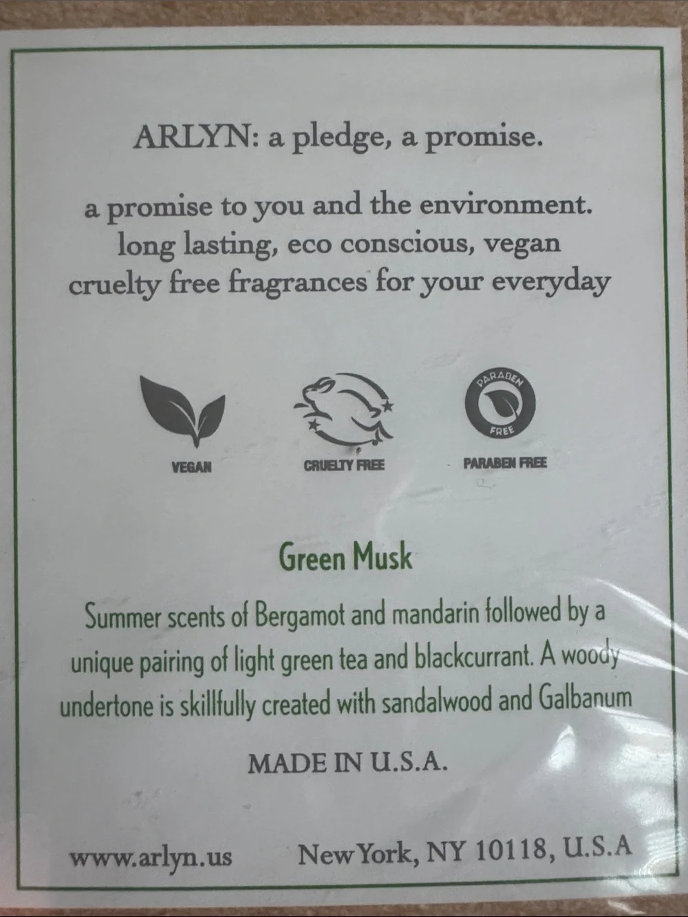 ARLYN Green Musk EDP  - 50 ml NWT